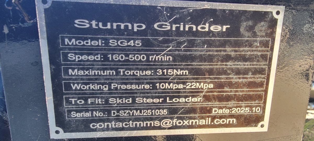 2025 SG45 Skid Steer Stump Grinder