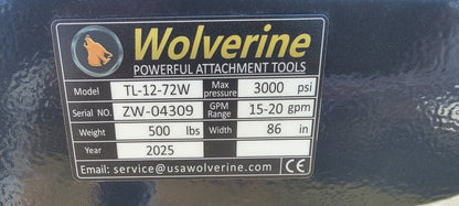 2025 Wolverine TL-12-72W Skid Steer Tiller